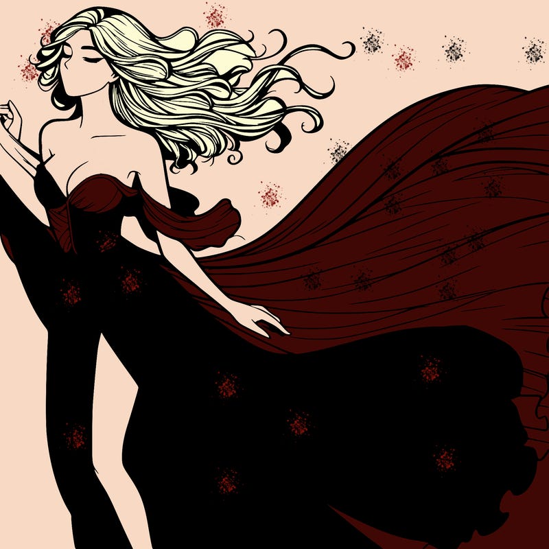 realistic woman in dress flowing the the wind