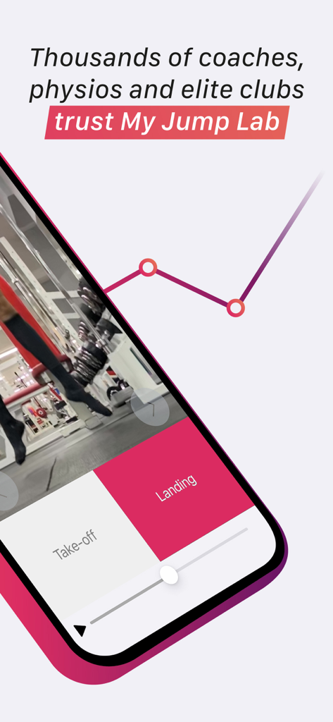 Interface de l'application My Jump Lab pour mesurer la performance du saut vertical avec des marqueurs de décollage et d'atterrissage