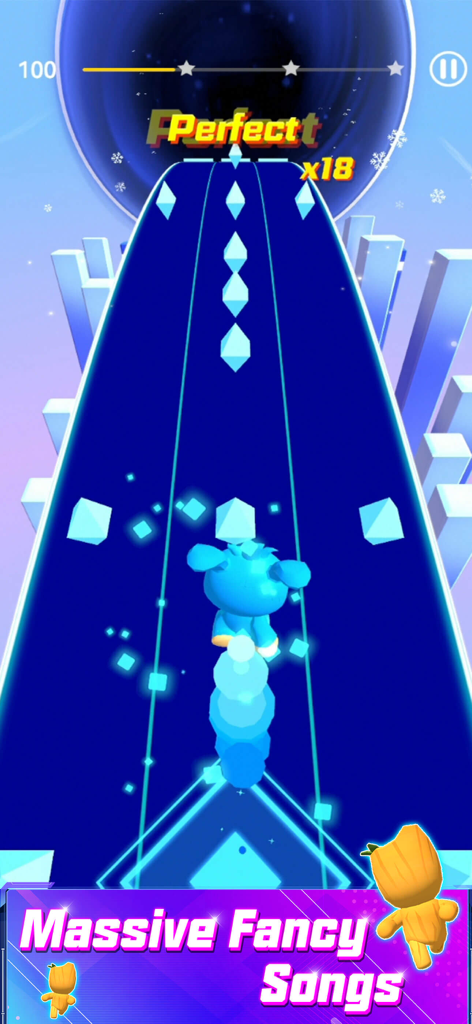 A blue character moves along a neon music track in Cyber Rolling Ball Music Game