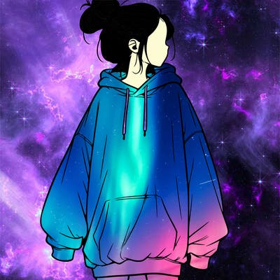realistic girl with a oversized sweatshirt on and a bun