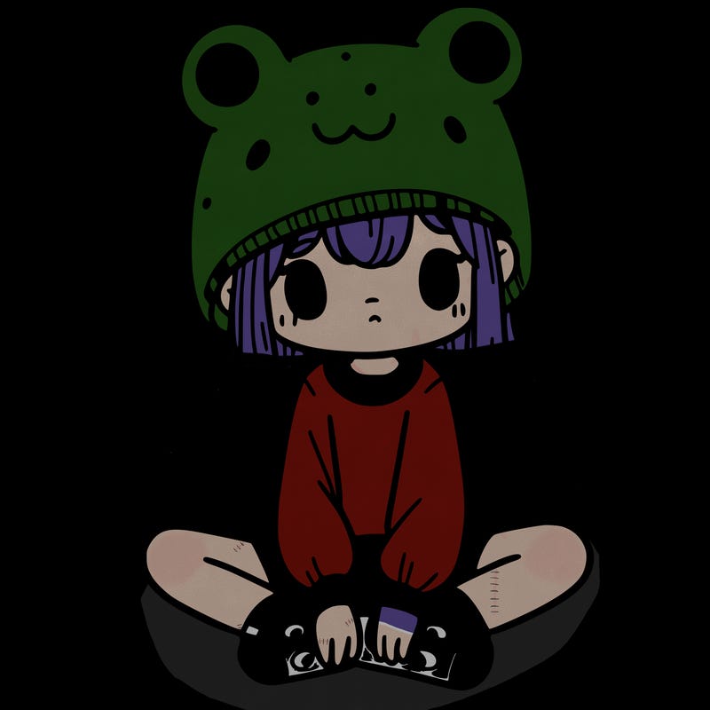 a girl wearing a frog hat and some frog socks