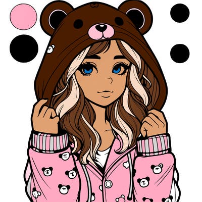 realistic girl in a animal pjs hoodie