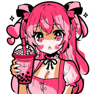 anime girl holding boba milk tea