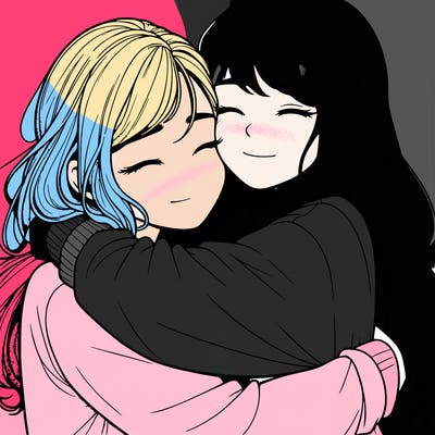 realistic two girls hugging