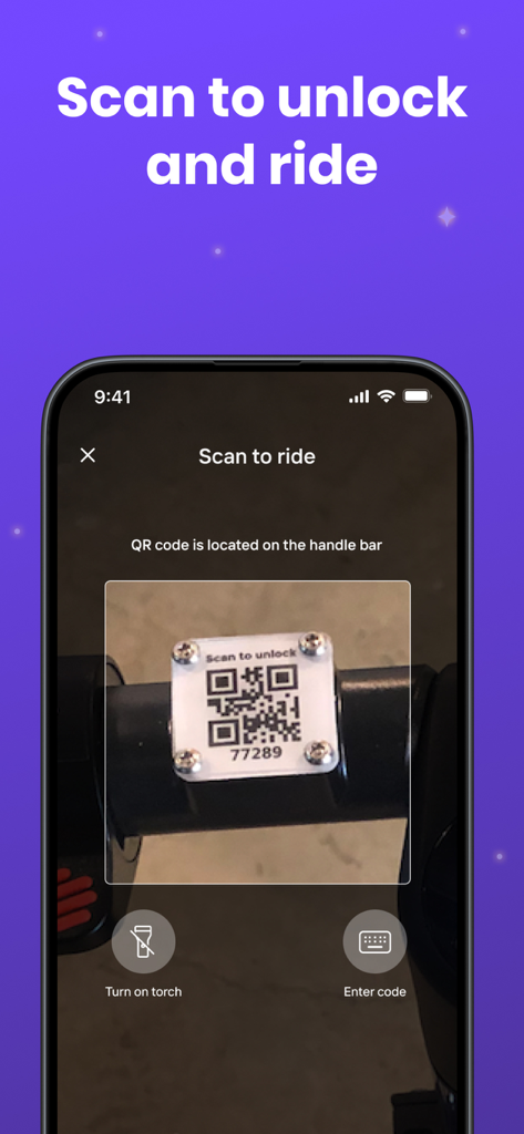 Scanning a QR code on a Beam e-scooter to unlock and ride