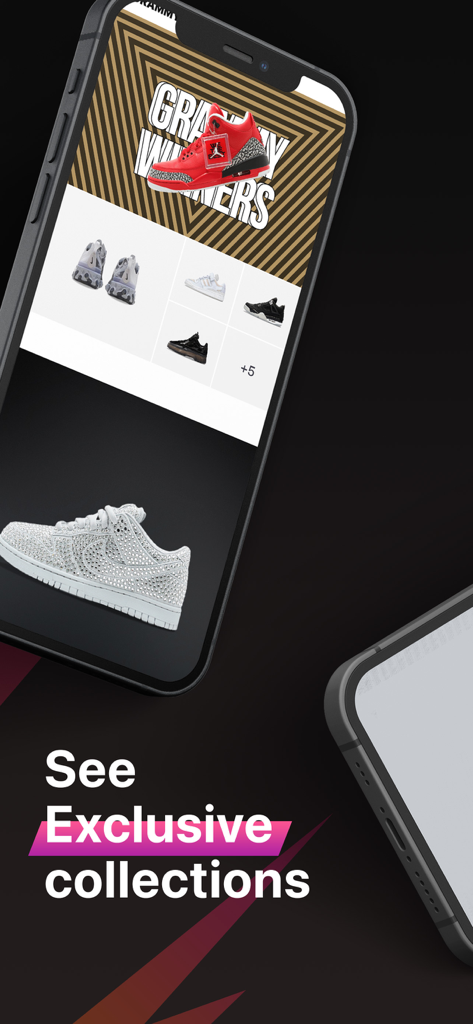 Smartphone screen displaying exclusive sneaker collections in the Wanna Kicks AR app