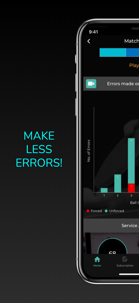 Stupa Analytics - Table tennis error tracking dashboard in Stupa Analytics app showing forced and unforced errors