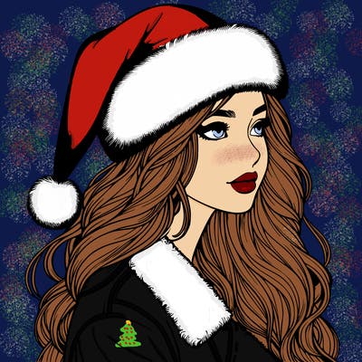 realistic girl in santa hat