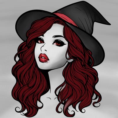 realistic witch girl with wavy hair and lips