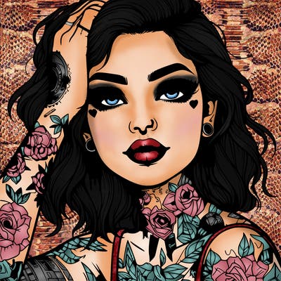 realistic girl with tattoos all over