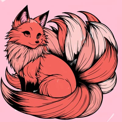 realistic detailed 9 tailed anime fox