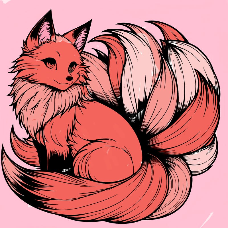 realistic detailed 9 tailed anime fox