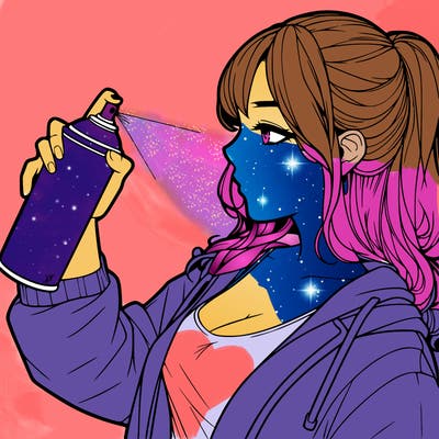 a realistic girl spray, painting