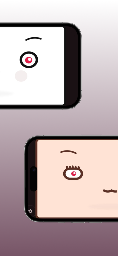 Two iPhones displaying the minimalist white and brown virtual pet faces of OuO and OwO.
