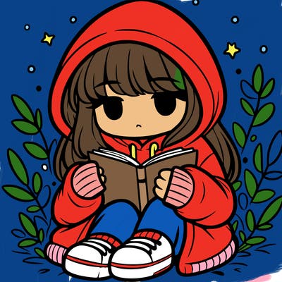 girl in oversized hoodie reading a book
