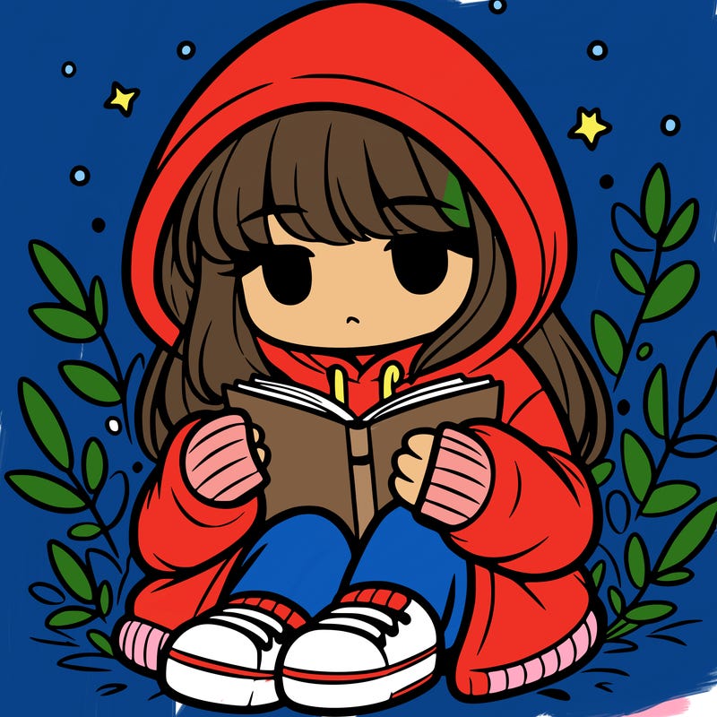 girl in oversized hoodie reading a book