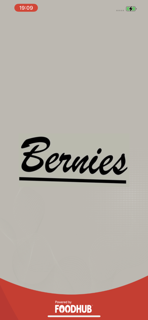 Bernies Takeaway app splash screen with brand logo and Foodhub branding