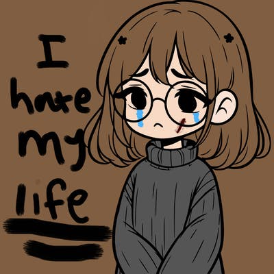 sad girl with glasses in a sweater