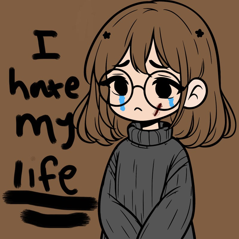 sad girl with glasses in a sweater
