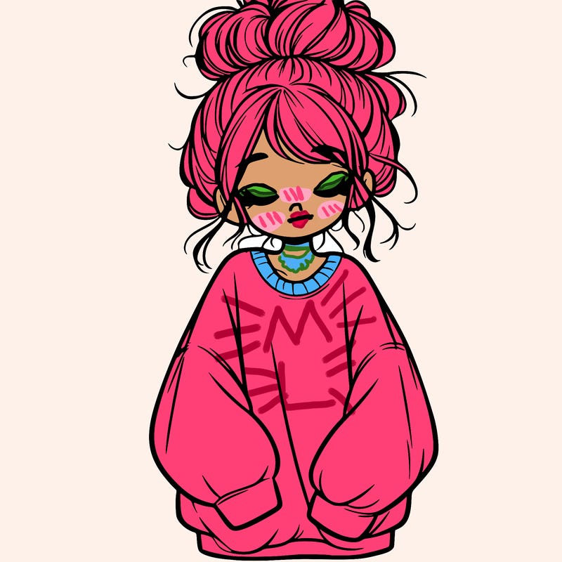 girl with baggy sweatshirt and messy bun