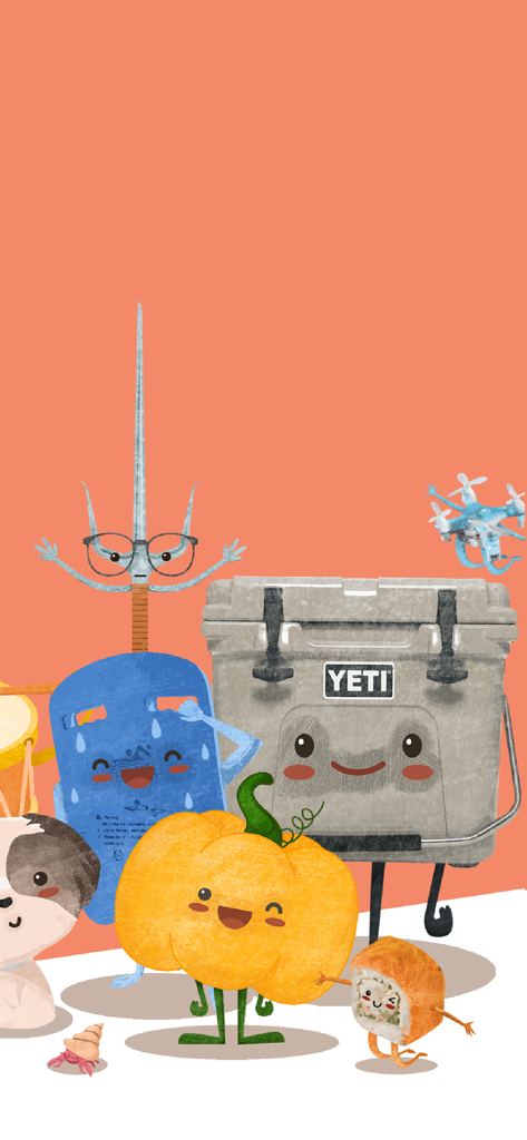 Personajes ilustrados para comparaciones de tamaño de bebés divertidas en la aplicación de seguimiento de embarazo