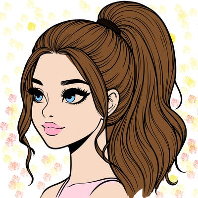 realistic girl with a high ponytail