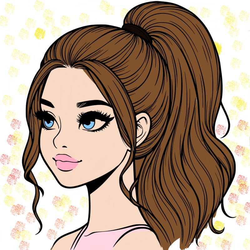realistic girl with a high ponytail