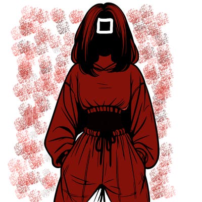 realistic girl faceless with baggy pants and a crop top