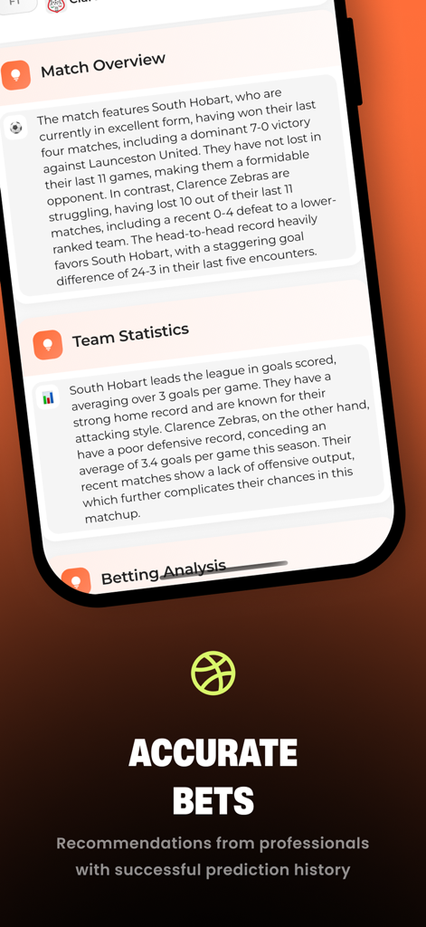 KI-Wettvorhersage-App-Oberfläche, die einen detaillierten Spielüberblick und Teamstatistiken für professionelles Sportwetten anzeigt