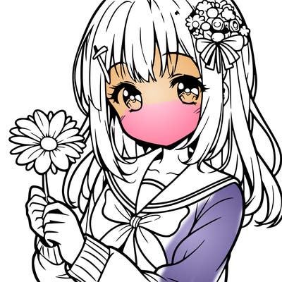 anime girl holding a flower