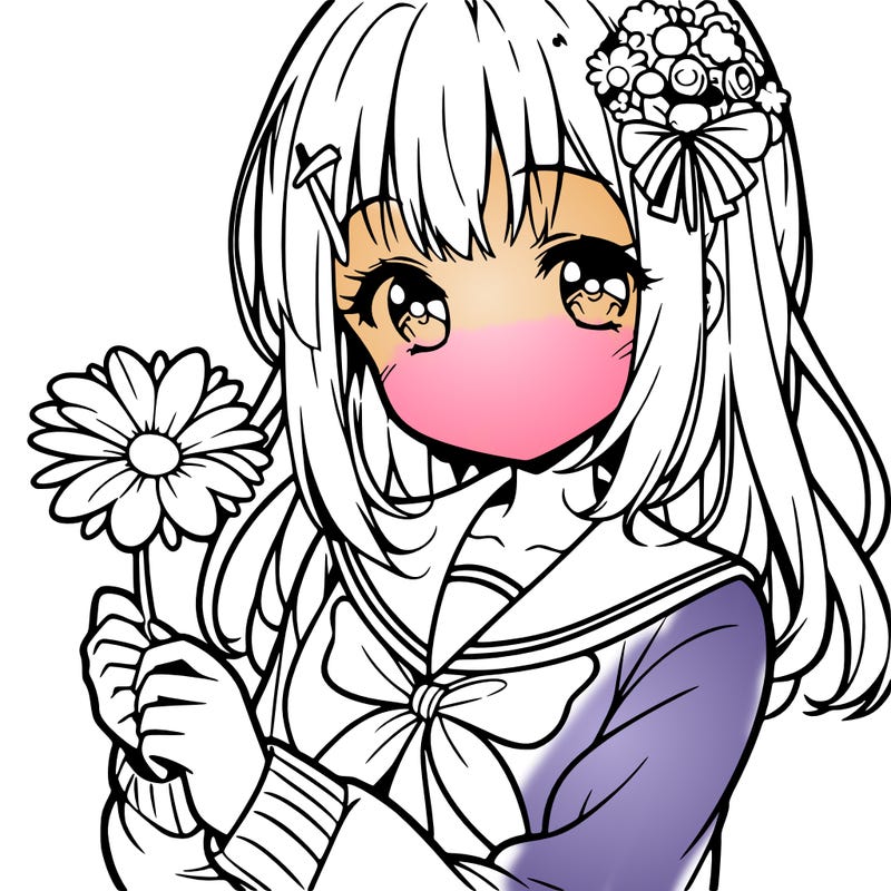 anime girl holding a flower