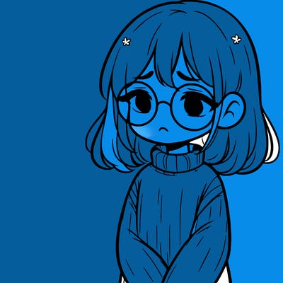 sad girl with glasses in a sweater