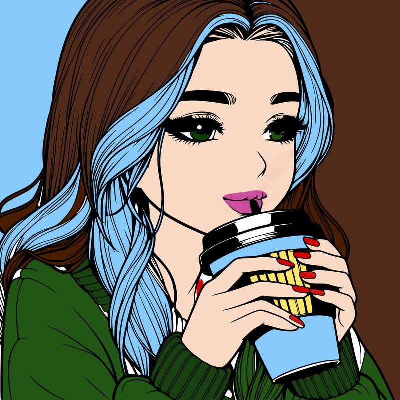 realistic girl drinking coffee