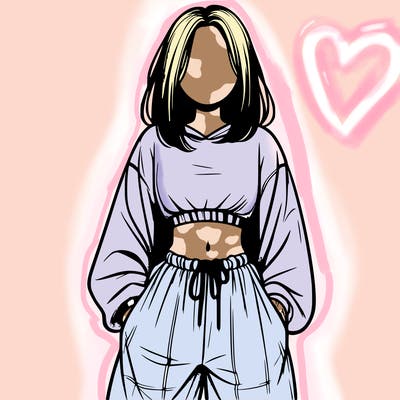 realistic girl faceless with baggy pants and a crop top