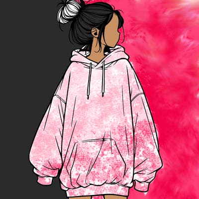 realistic girl with a oversized sweatshirt on and a bun