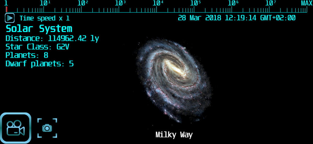Une simulation de la Voie Lactée montrant l'emplacement du système solaire et des données de distance galactique