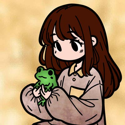 girl with long hair and a oversized shirt. and she is holding a frog