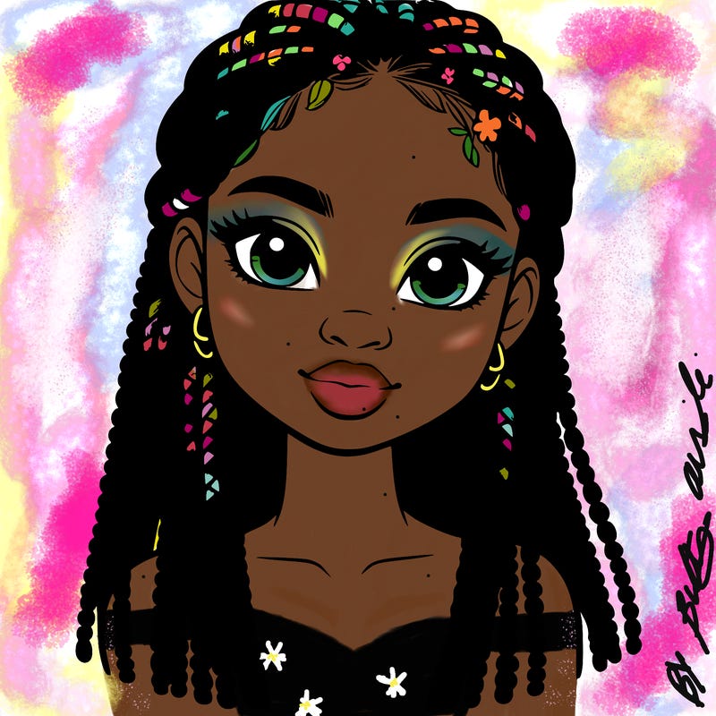 a realistic black girl with braids
