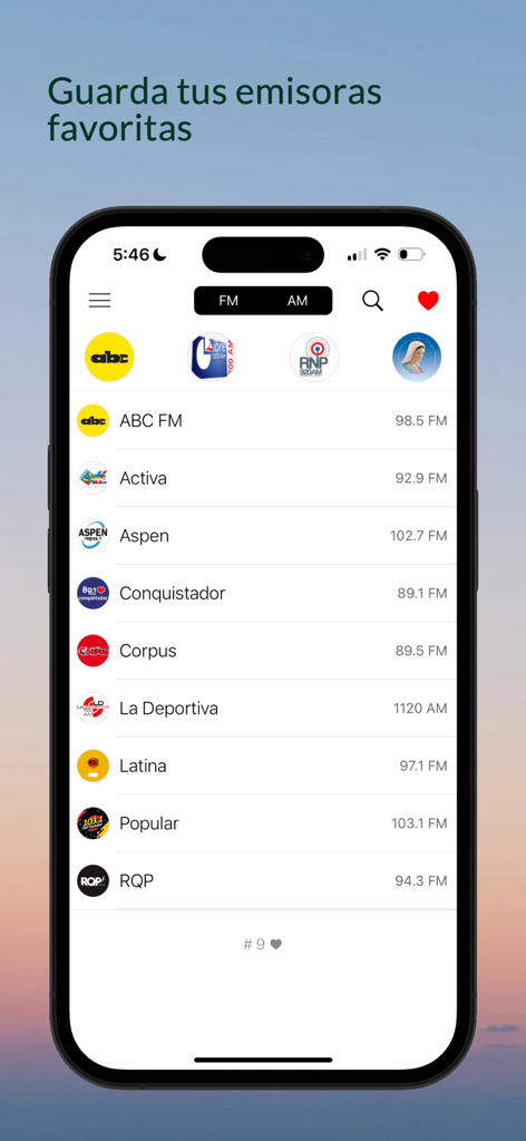 Radios Paraguay - Una lista de estaciones de radio paraguayas en la interfaz de la aplicación móvil Radios Paraguay
