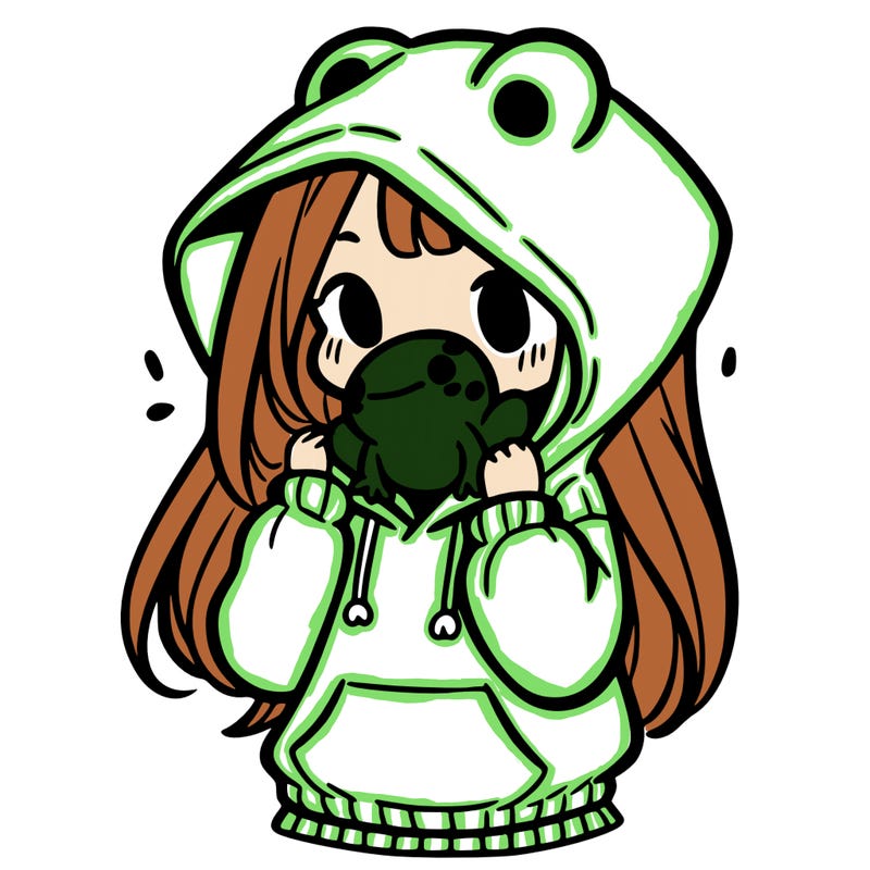 a girl holding a froggy hoodie