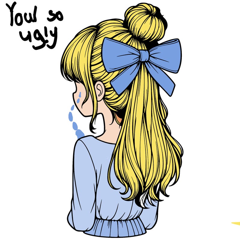 realistic girl  with hip length hair a bun and a big bow on the back of head