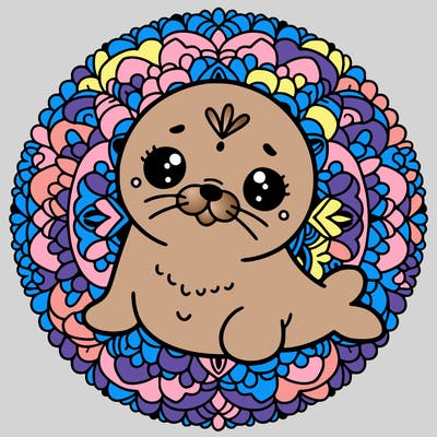 a cute baby seal mandala