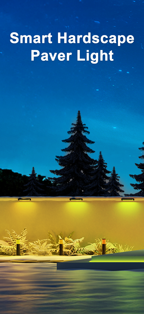 Luzes de pavimentação inteligentes para paisagismo externo iluminando uma parede e paisagem à noite