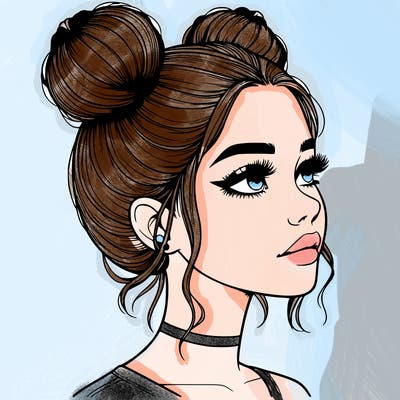 realistic girl with buns on the top of her head