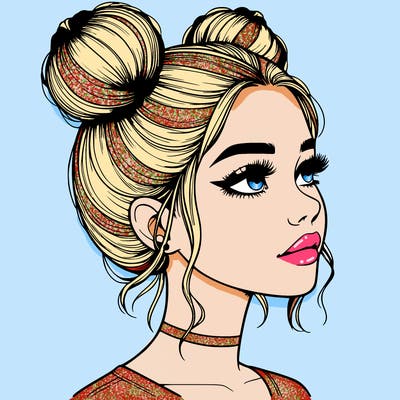 realistic girl with buns on the top of her head