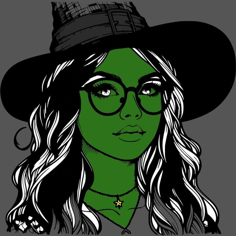 a witch with glasses realistic