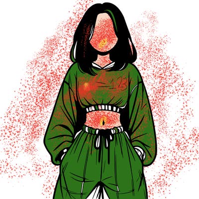 realistic girl faceless with baggy pants and a crop top