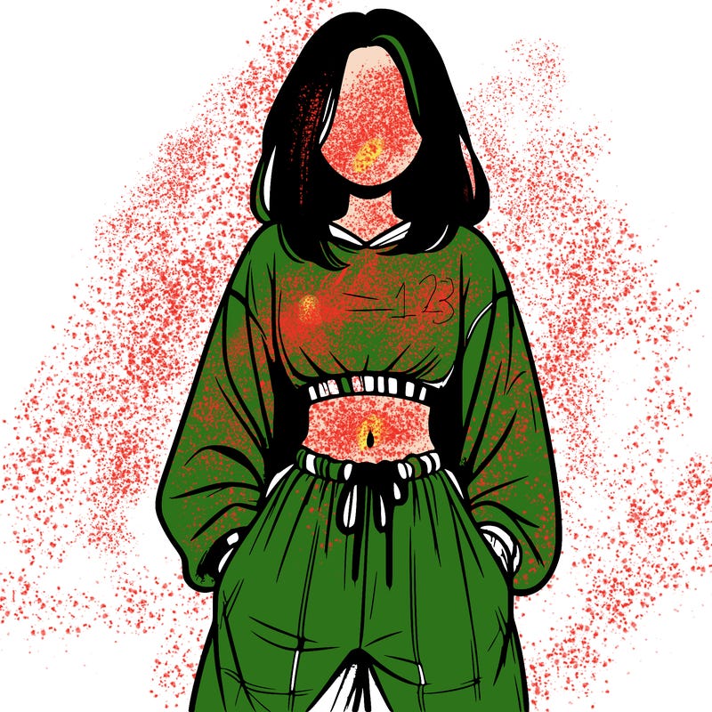 realistic girl faceless with baggy pants and a crop top