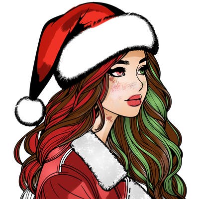 realistic girl in santa hat