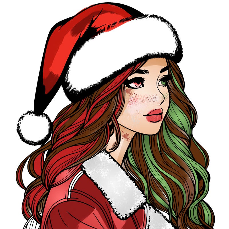 realistic girl in santa hat